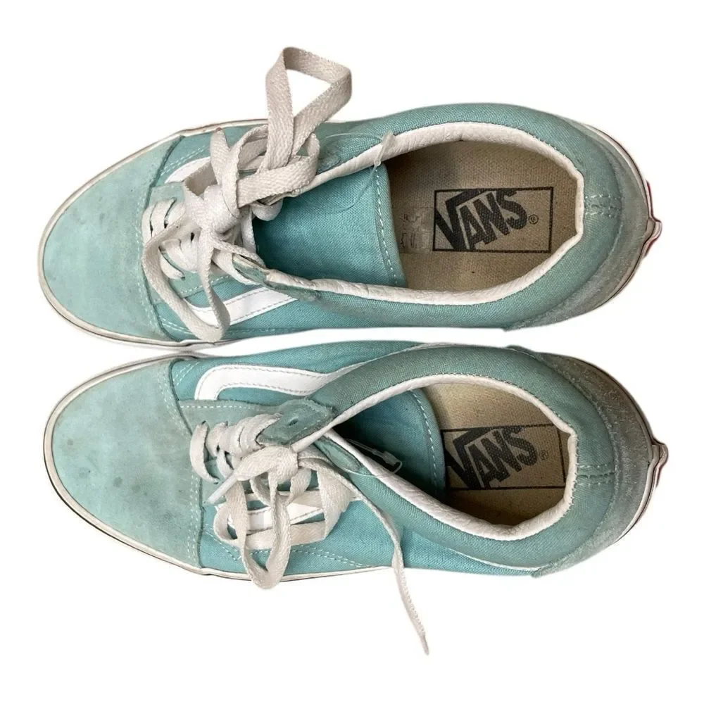 Vans Old Skool Suede Toe Aqua Teal Blue Size 9.5